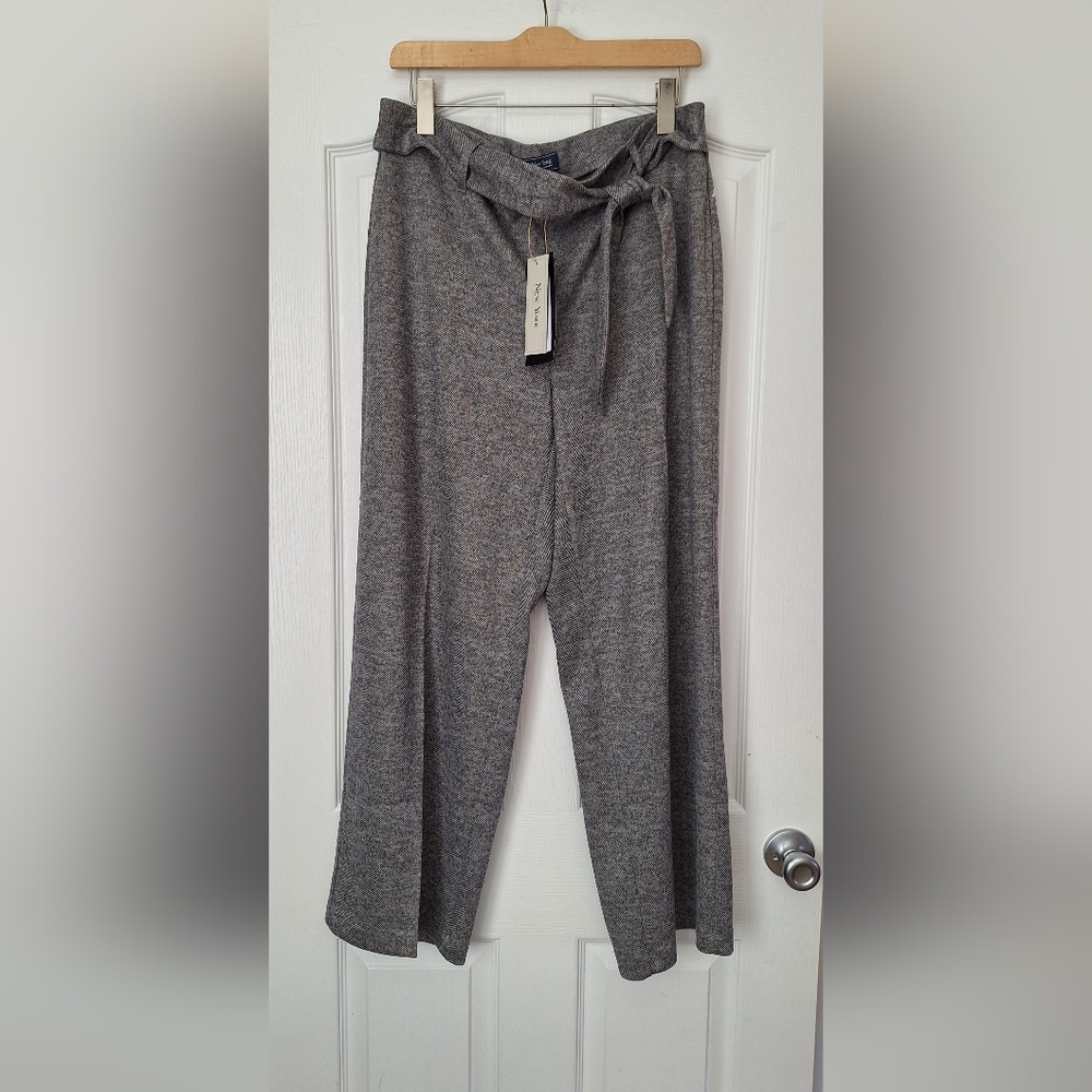 New York & Company Charcoal Herringbone Pattern Tie-Waist Pants